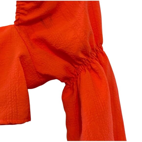 H&M Divided Womens Orange Crop Top S Square Neck Long Puff Sleeves Polyester & E - Picture 10 of 12